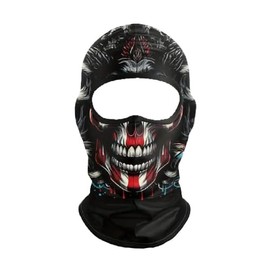 Balaclava Hood TacticalFace Mask Military Biker Helmet Liner Distressed Rustic Skull Skulls with American USA Flag Patriotic Old Glory Stars and Stripes Multicolored