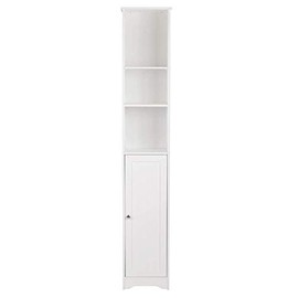 Bathroom Storage Cabinet,Tall Linen Cabinet with Door and Shelves,Slim Freestanding Linen Tower,Multifunctional Narrow Side Floor Organizer for Small Spaces,White