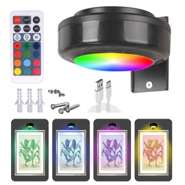 WRalwaysLX 1 Pack LED Wall Light, Black Shell and Color-Changing Plastic Wall Sconce with Remote Control for Living Room, Bedroom, Hallway...