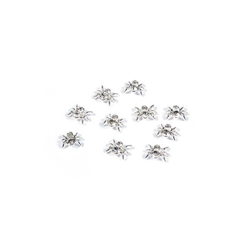 BeeSpring 10pcs 3D Spider with Rhinestones Nail Art Glitters DIY