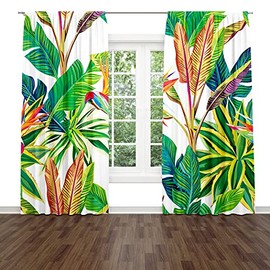Tropical Plant Window Drapes Curtain Sunny Cheerful Day The Jungle Birds Paradise and Leaves Rod Pocket Drapes Curtain for Living Room Home Decor 26x84 Inches 2 Panels
