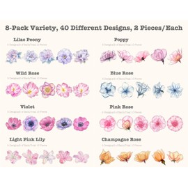LakoArt 80 Pieces Large Size Transparent Waterproof Flower Stickers Set, Decorative Floral Clear Vinyl Wall Decals for Planner Scrapbook Aesthetic Room Decor Junk Journal Bullet Journals Collage