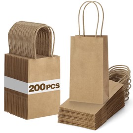 BagDream 200 Pack 3.5x2.4x6.7 Inches Mini Gift Bags with Handles Bulk Small Paper Party Favor Bags Recyclable Tiny Kraft Brown Paper Sacks