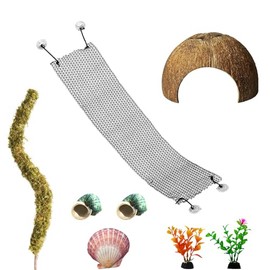 Hamiledyi Hermit Crab Hammock Hermit Crab Coconut Shell Hut Natural Climbing Moss Plant Set for Leopard Geckos Crested Hamster Spider Frog. (8PCS)