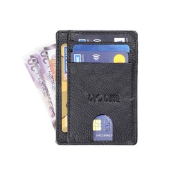 DUO DUFFEL Genuine Leather Slim Wallet | RFID Blocking Skinny Minimal Thin Front Pocket Wallet Sleeve Card Holder (Black)