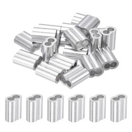 sourcing map 3/16" 5mm Aluminum Crimping Loop Sleeve Double Ferrule for Wire Rope Cable Line End, Silver 20pcs