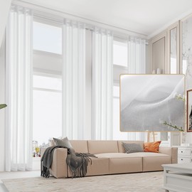 MAIHER Cortinas transparentes de lino sintético extralargas con ojales blancos que filtran la luz, cortinas de techo alto de gasa de 16 pies para sala de estar o recámara, de 2 pisos (blanco, 50 pulgadas de ancho x 192 pulgadas de largo, 1 panel)