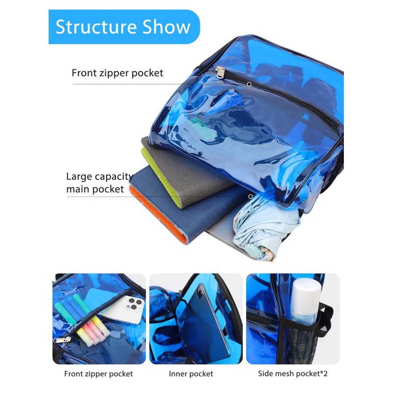 TINYAT Small Clear Backpack Stadium Approved 12x12x6 Transparent Bag See