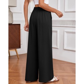 Huukeay Women's Linen Wide Leg Pants, High Waist Flowy Palazzo Pants with Pockets Drawstring Summer Casual Work Trousers(Black,Medium)
