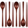 4 Pairs Chopsticks and 4 Spoons Set Wooden Chopsticks Spoon