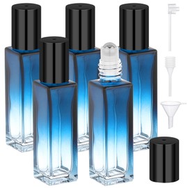 Segbeauty 0.34oz Glass Roll On Bottles for Oil, 5pcs Empty Roller Ball Applicator for Essential Oils, 10ml Blue Perfume Travel Refillable Bottle, Anointing Oil Bottles Portable Travel Containers