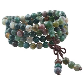 Shanxing 6mm Indian Agate Bracelet 108 Prayer Beads Mala Beads Wrap Bracelet for Men Women, Green Worry Beads Healing Crystal Bracelet Tibetan Buddhist Jewellery Gift Buddha Meditation Stone Necklace