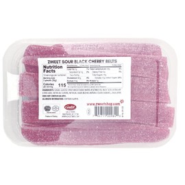 Zweet Sour Black Cherry Candy Belts 10 Ounce – Sour Kosher Candy, Halal Candy Belts – Resealable Pack of Sour Licorice Belts (10 Ounce)