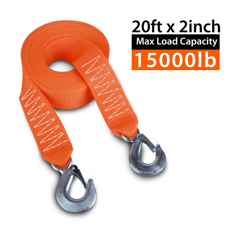 JCHL Tow Strap Heavy Duty with Hooks 2”x20’ 15,000LB Recovery