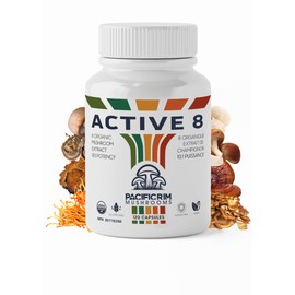 Pacific Rim Mushrooms Pacific Rim Mushrooms Performance Supplement - 120 Capsules of Active 8 Organic Mushroom Capsules Organic Lion's Mane, Reishi, Cordyceps, Maitake, Shiitake, Turkey Tail, Chaga, and Himematsutake