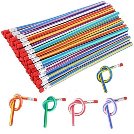33 Pcs 11 Colour Flexible Bendy Pencil Pencils for Kids Soft Pencils with Erasers Colorful Stripe as Gift Party Bag Fillers for Students or Children Magic Bend Toys School Stationary Supplies