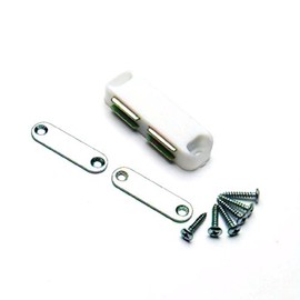 Merriway BH03811 (2 Pcs) Heavy Duty Magnetic Cupboard Cabinet Double Door Catch, White 65mm (2.1/2 inch) with Twin Plates and Screws, Holds 8 kg (17.6lb) - Pack of 2 Pieces