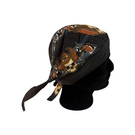 Deluxe, Durag Headwrap, patrón clásico de calavera y pistolas, negro, lazos ajustables, talla única