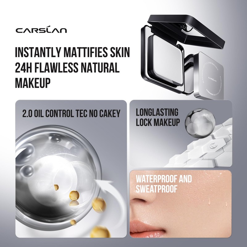 CARSLAN 2.0 Black Magnet Soft Focus Powder, Waterproof Translucent Pressed
