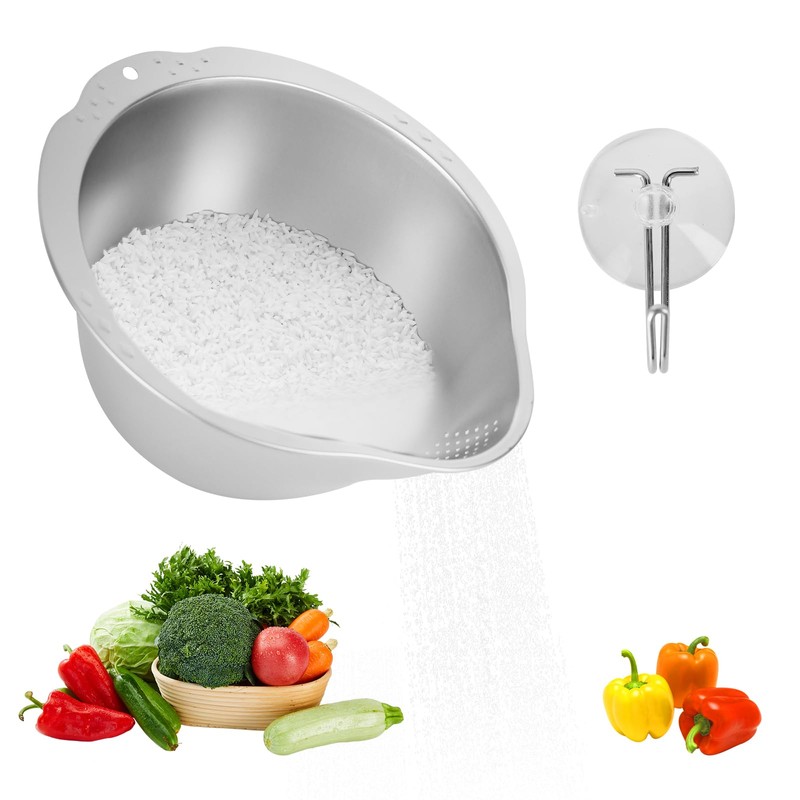 PUCOHOUSE Rice Washer Strainer Bowl- 4-in-1 Washing Bowl for Quinoa,Stainless