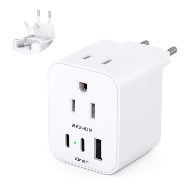 European Travel Plug Adapter, Foldable International Travel Adapter with 2