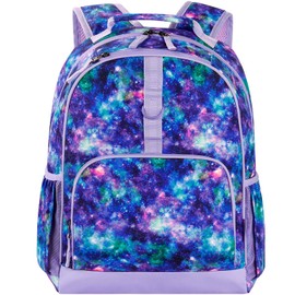 Choco Mocha Galaxy Backpack for Preschool Girls - 15 inch Purple Daycare Bookbag with Chest Strap (3-5, 4-6)