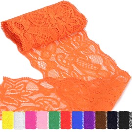 Rustark 1Pcs 5 Yard x 3.15 Inch Orange Lace Fabric Stretch Elastic Trim Lace Fabric Sewing Lace Trim Vintage Lace Trims Lace Ribbon for Craft Sewing Making Gift Wrapping Wedding Decorations