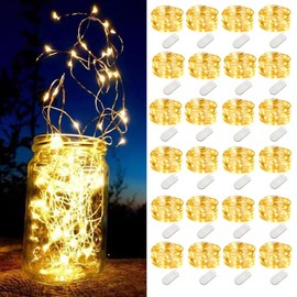 LEDIKON 24 Pack Fairy Lights Battery Operated String Lights-6.9ft 20 LED Silver Wire Warm White for Wedding Centerpieces,Party,DIY Crafts,Mason Jars,Christmas Decor