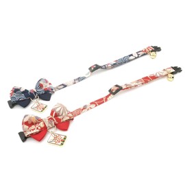 PetSoKoo Double Bowtie Cat Collar with Japan Kabuki Charm. Safety Breakaway Buckle. Cute Kitten Collar for Girl Boy Cats