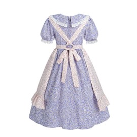 CR ROLECOS Prairie Dresses Girls Colonial Costume Pioneer Girl Dress with Floral Pinafore,Purple M