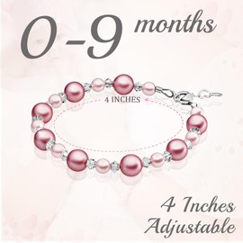 Baby Crystals 925 Sterling Silver Rose Pearl Bracelet for girls, Newborn Baby Bracelets for Infant Girls, Toddler Bracelets and little Girl Jewelry, Gifts for Teenage Girls
