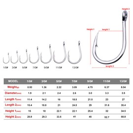 PROBEROS Fishing Hooks Extra Strong Stainless High Carbon Steel Jigging Jigs Big Large Bait Fish Hook Saltwater Circle Hooks Size 9/0 20pcs/Pack