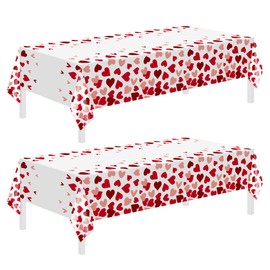 2 Pack Valentines Day Tablecloth,Valentines Day Decorations 54" x 108" Disposable Plastic Tablecloth,Red Heart Tablecloths for Valentines Table Decoration,Wedding,Engagement,Anniversary,Party Supplies