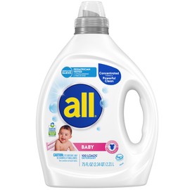 all Baby, Gentle for Baby, Liquid Laundry Detergent, Hypoallergenic for Sensitive Skin, Concentrated, 75oz, 100 Loads