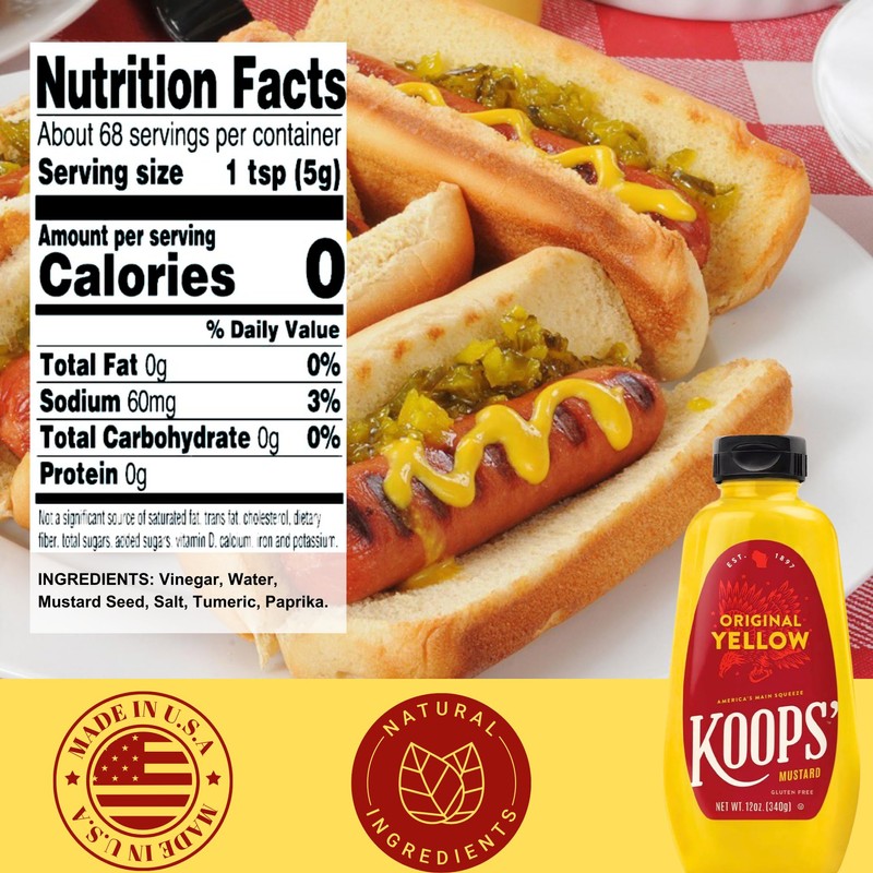 Koops' Original Yellow Mustard – Gourmet Mustard, Gluten-Free, Kosher, Made