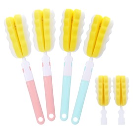 6Pcs Bottle Brush Sponge, Cup Water Bottle Sponge Brush Cleaner, Detachable Handle Portable Water Cup Scrubber Cleaner for Kitchen Cleaning Glasses Mugs Vacuum Flasks(4Pcs+2 Heads)
