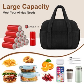 KUBYA Lunch Box Lunch Bag for Women Adults Men, Cute Insulated Lunch Bag Reusable Lunchbox Leakproof Simple Lunch Boxes Soft Corduroy Lunch Tote Bag Large Cooler Bag Containers, with Shoulder Strap