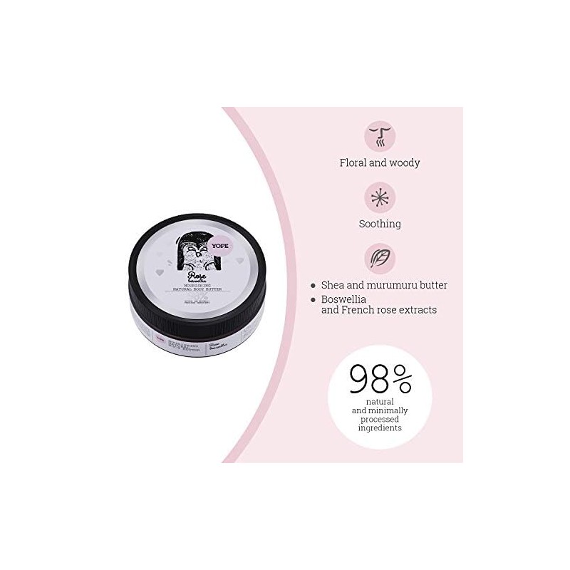 YOPE Natural Body Butter, 6.8 fl oz (200 ml), Rose