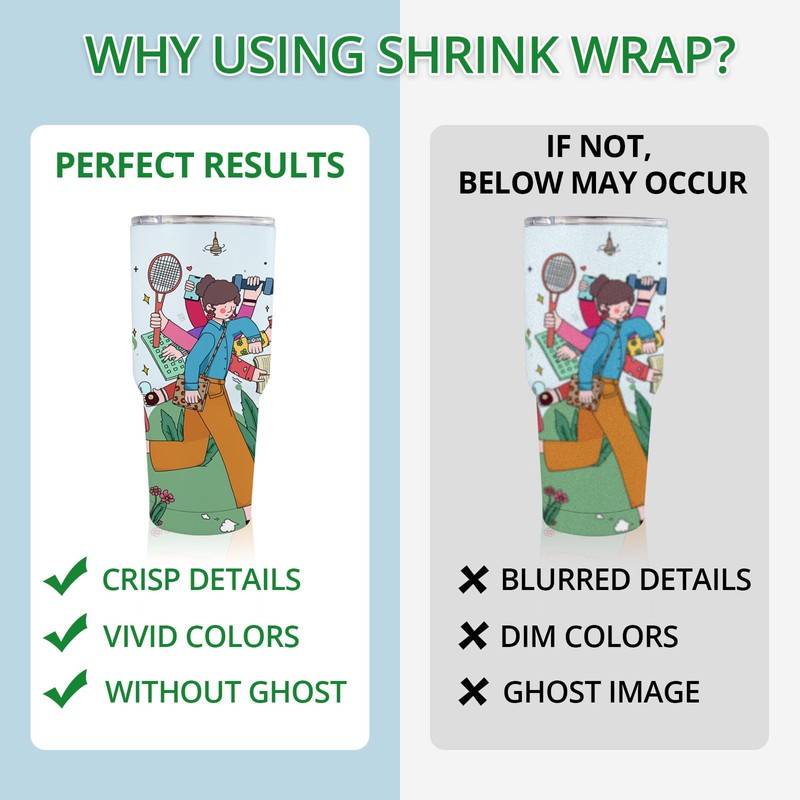 HTVRONT Shrink Wrap for Sublimation Tumblers 8 X 12 Inch