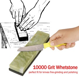 Jeanoko Natural Emerald Blade Chinese Style Sharpening Stone 10000 Grit Fine Whetstone with Drainage Based Kitchen Tool