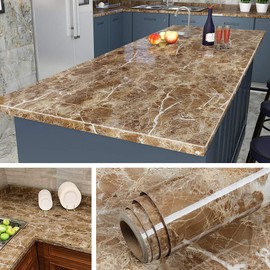 Livelynine 24 x 197 Inch Brown Countertop Contact Paper for Kitchen Peel and Stick Countertops Waterproof Marble Wallpaper for Bathroom Self Adhesive Counter Top Covers Table Sticker Desk Vinyl Wrap