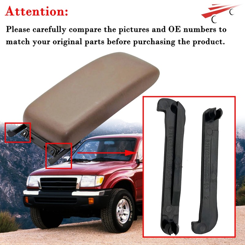 OKAY MOTOR Center Console Lid & Latch Brown for 1995-2000
