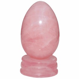 SUNYIK Rose Quartz Gemstone Egg Sphere Sculpture Healing Figurine with Crystal Stand Easter Day's Gift(1"x1.6")
