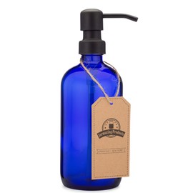 Cobalt Blue Glass Pint Jar Soap and Lotion Dispenser with Metal Pump - 16 Ounce - (Black, 1)