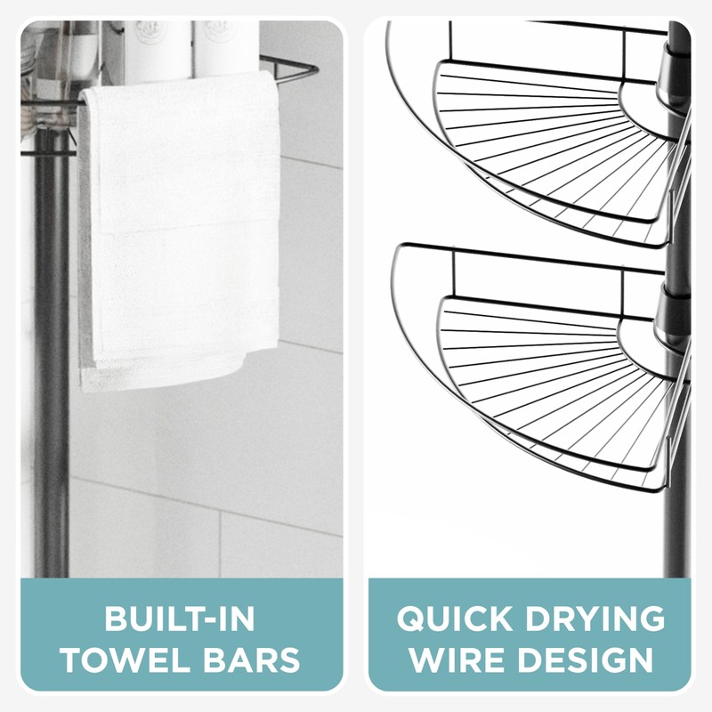 Zenna Home Tension Pole Shower Caddy Corner Organizer, Adjustable Standing