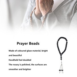Buachois Pack of 2 Prayer Beads Islam 33 Beads Muslim Mala Necklace Prayer Beads Stretch Bracelet Muslim Tasbih Misbaha Quran Prayer Bead Bracelet for Women Men Gift, Black