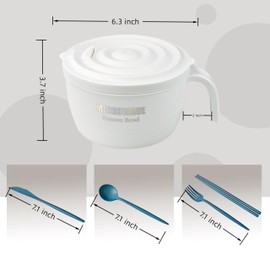 Layron Ramen Cooker Bowl - 45 oz Microwaveable Noodle Bowl Ramen in few Minutes- BPA Free and Dishwasher Safe Set with Chopsticks Perfect for Dorm, Small Kitchen, or Officee (white)