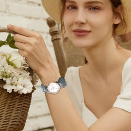 JewelryWe Watches Women's Elastic Hair Band – Unique Simple Analogue Quartz Wrist Watch Women Girls Watch with Hair Band Elastic Bracelet Gift, Houndstooth Pattern - Mint Green, Classic