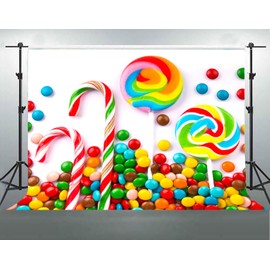 Candy Backdrop Lollipop Sweets Photography Backgrounds Willy Wonka Backdrop Christmas Backdrop New Year Gifts Kids Birthday Party Portrait Photo Studio Props Banner (9x6ft)