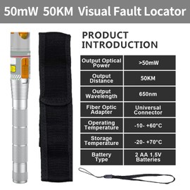 Fiber Optic Visual Fault Locator 50KM with FC/LC Adapter Kit, VFL Include Single Mode 9/125um FC Male to LC Female Connector, Fiber Light Pen for CATV Telecommunications Engineering Maintenance